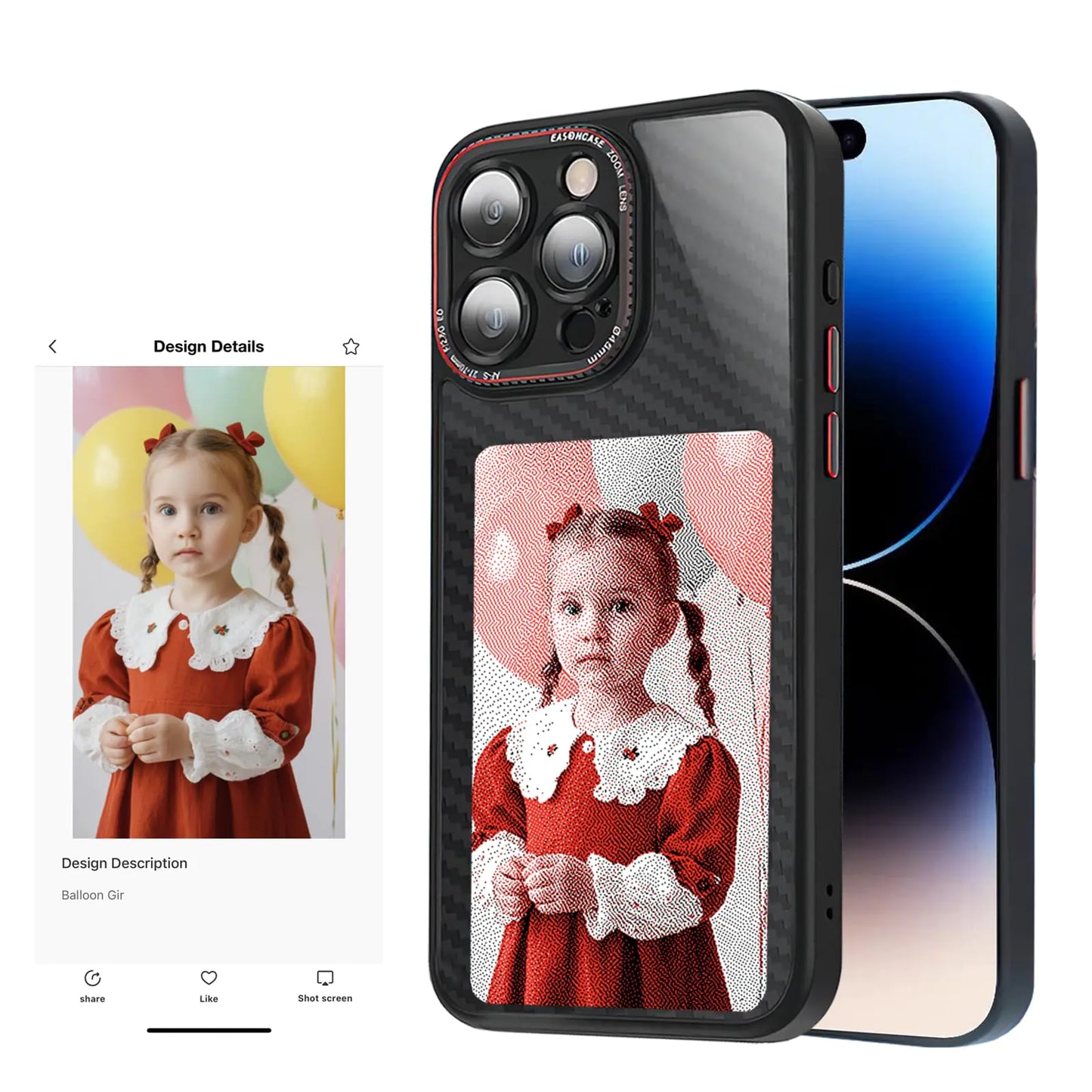 Fourmor Ink Screen Screen Projection Smart Phone Case - Supports Display 3.5 Picture On CaseDIY Customizable Images，Carbon Fiber Mobile Phone case（2024