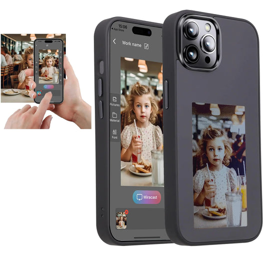 YATUO DIY E-Ink Phone Case for iPhone15 PRO 𝐀𝐏𝐏 Operation Smart Photo Rear Projection Customiza Phone Case Instantly Display Photos On The Ink Screen Back Cover Personalize Your Phone case (Black)
